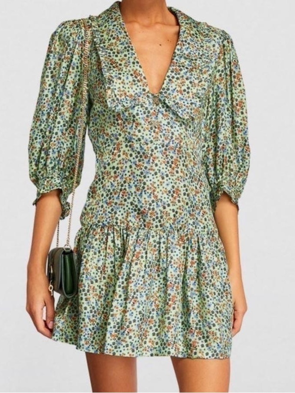 NWT SANDRO Eilat Mint Floral Print Silk Dress Sz 36 / US4